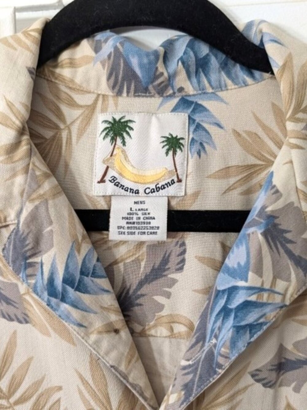 Banana Cabana 100% Silk Men's Button Down Hawaiian Shirt Tropical Print Size L - Picture 2 of 4